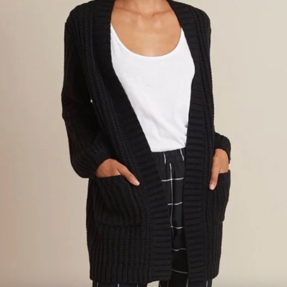 Marine Layer Ontario Cardigan Knit Black Open Front Chunky Pocke Sz S